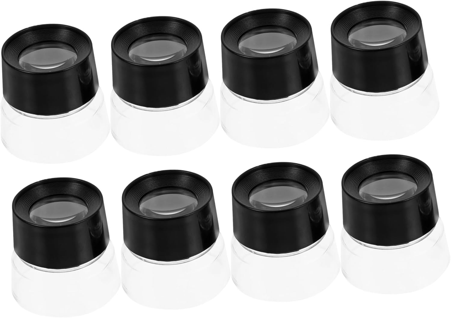 8pcs Cylindrical Jewelry Loupe Magnifier, 10x Glass ABS Black