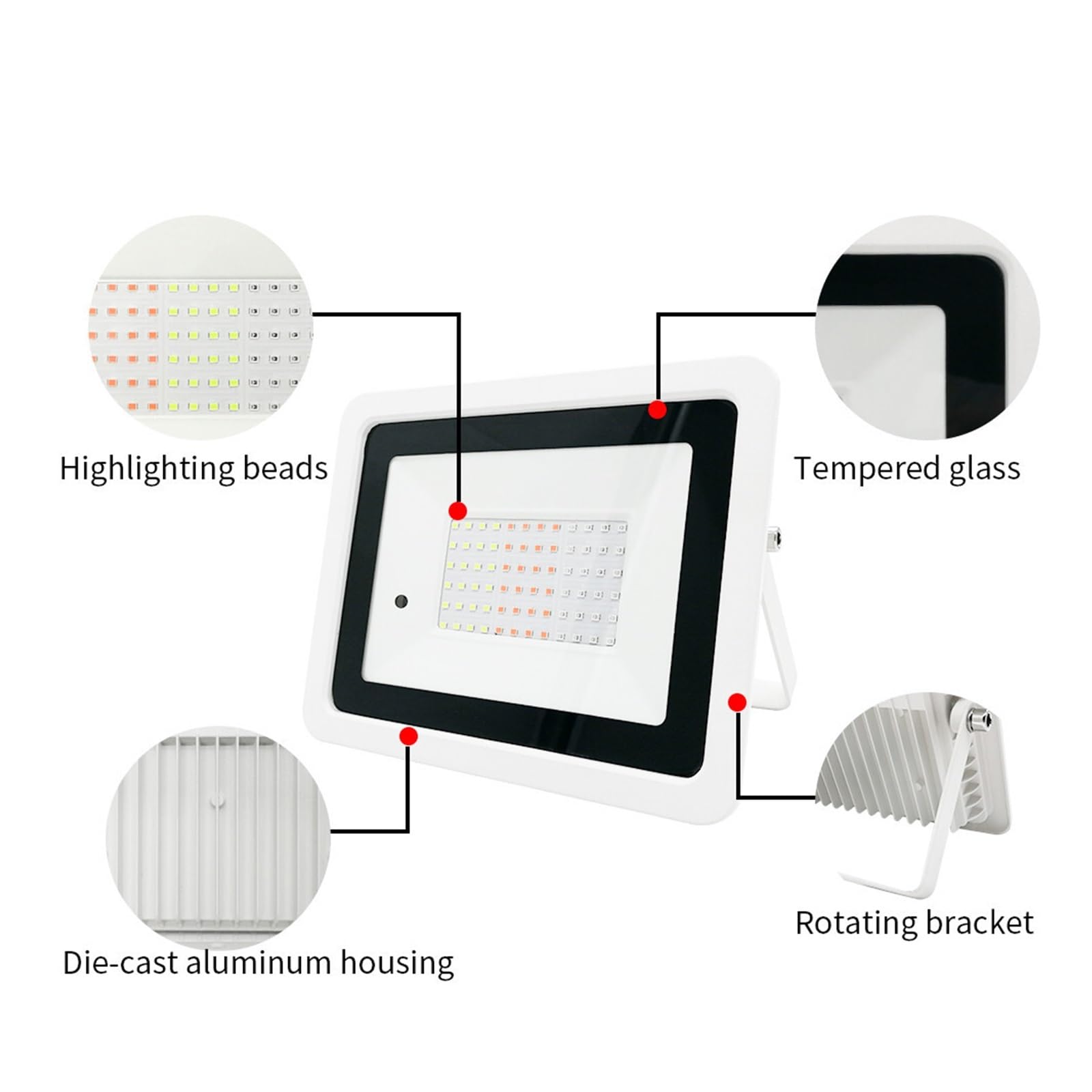 Reflektor LED, Światło Halogenowe Led RGB 50 W 100 IP68 Reflektor Zewnętrzny Lampa Ora Ogród Oświetlenie(NO battery,100W)