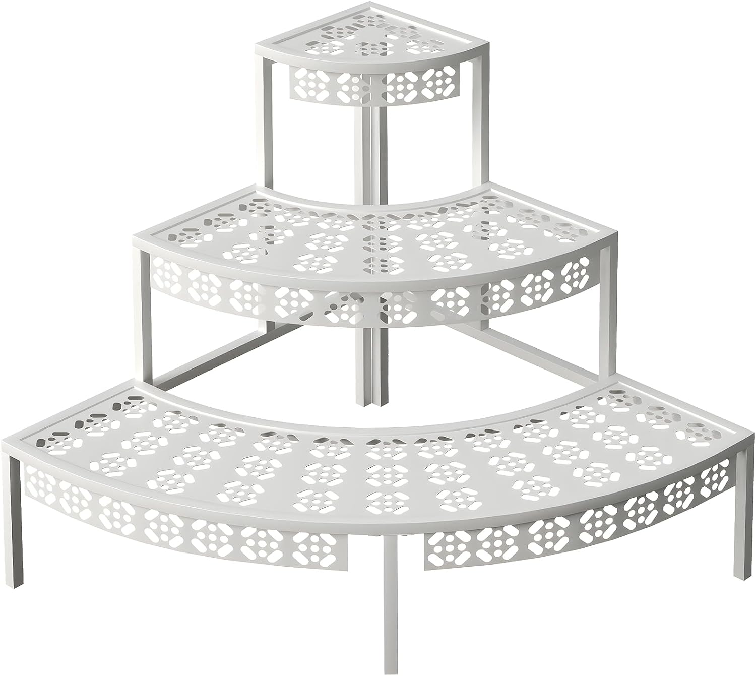 aboxoo 3 Tier Plant Stand Semi-Circular Flower Pot Organizer Rack Quarter Round Plant Display Holder Outdoor Storage Shelves Metal Corner Shelf Planter Shelving Ladder Plant Stand for Indoor White 23.6"L x 23.6"W x 23.6"H