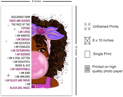 Miniatura 2 de African American Girl Wall Art - Black Art - Inspirational Positive Quotes Wall Decor - Positive Affirmations Poster - Pink Little Girls Bedroom