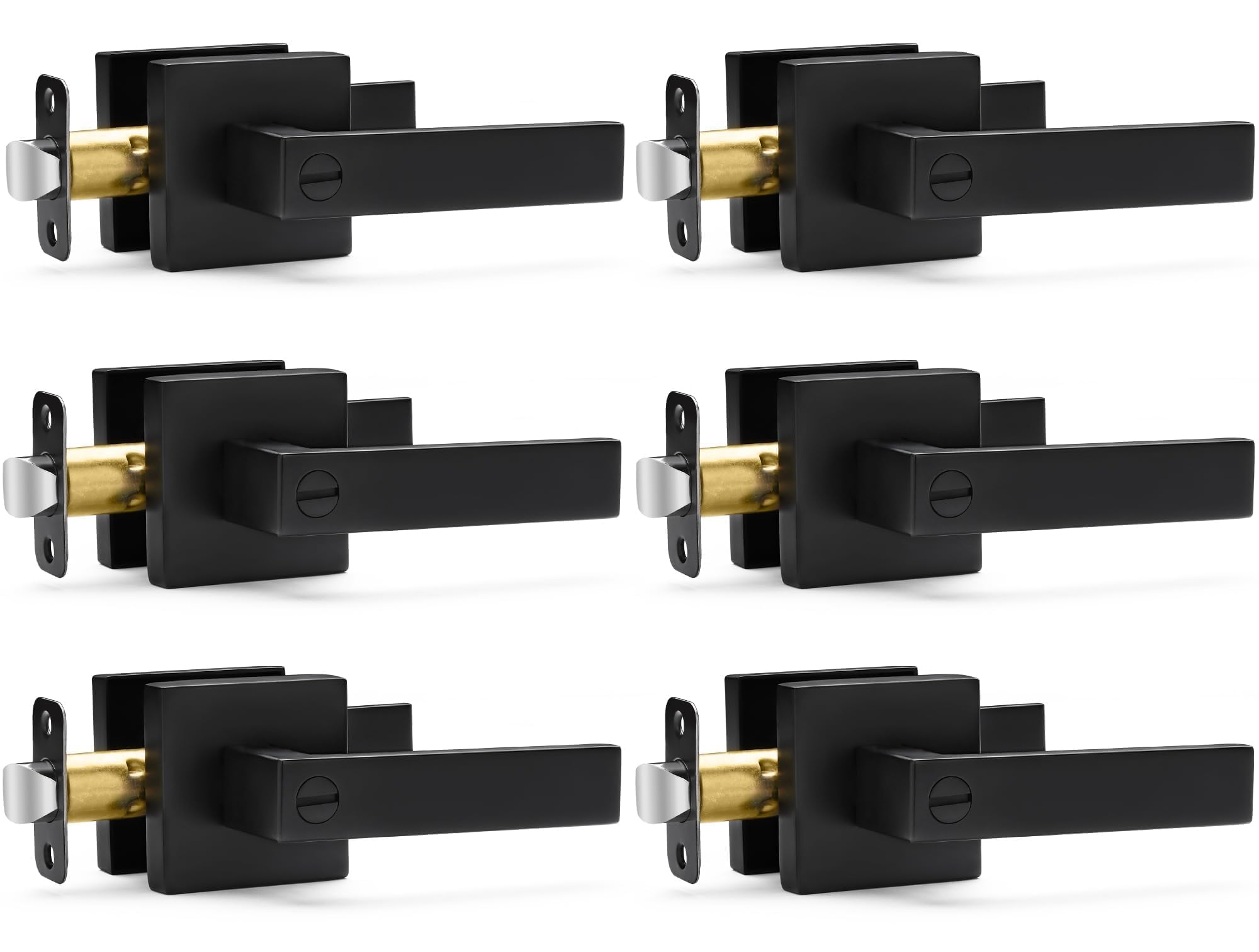 Hasmikit 6 Pack Matte Black Door Handles Privacy Door Levers, Heavy Duty Bed and Bath Door Locks Interior Door Knobs, Reversible Keyless Flat Levers