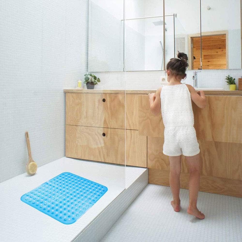 Bath Tub Shower Mat Strong Suction Grip 53 x 53cm Square Mat Rubber Non-Slip Shower Mats with Drain Holes Gray