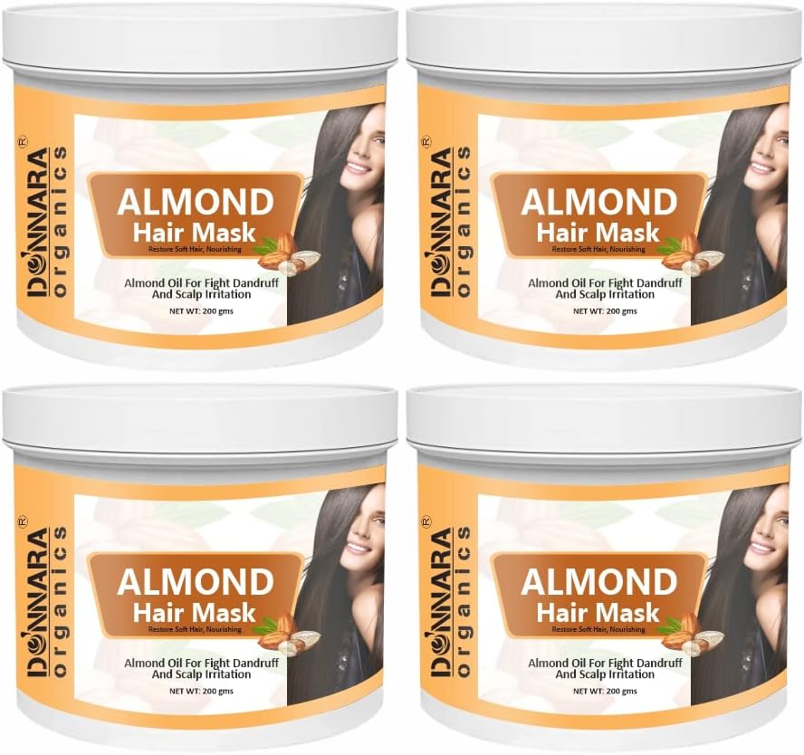 Donnara OrganicsAlmond Protein Hair Mask | Repairs Damaged & Rough Hair | Restore Softness Natural Luster Pack of 4 of 200 Grams(800 Grams)