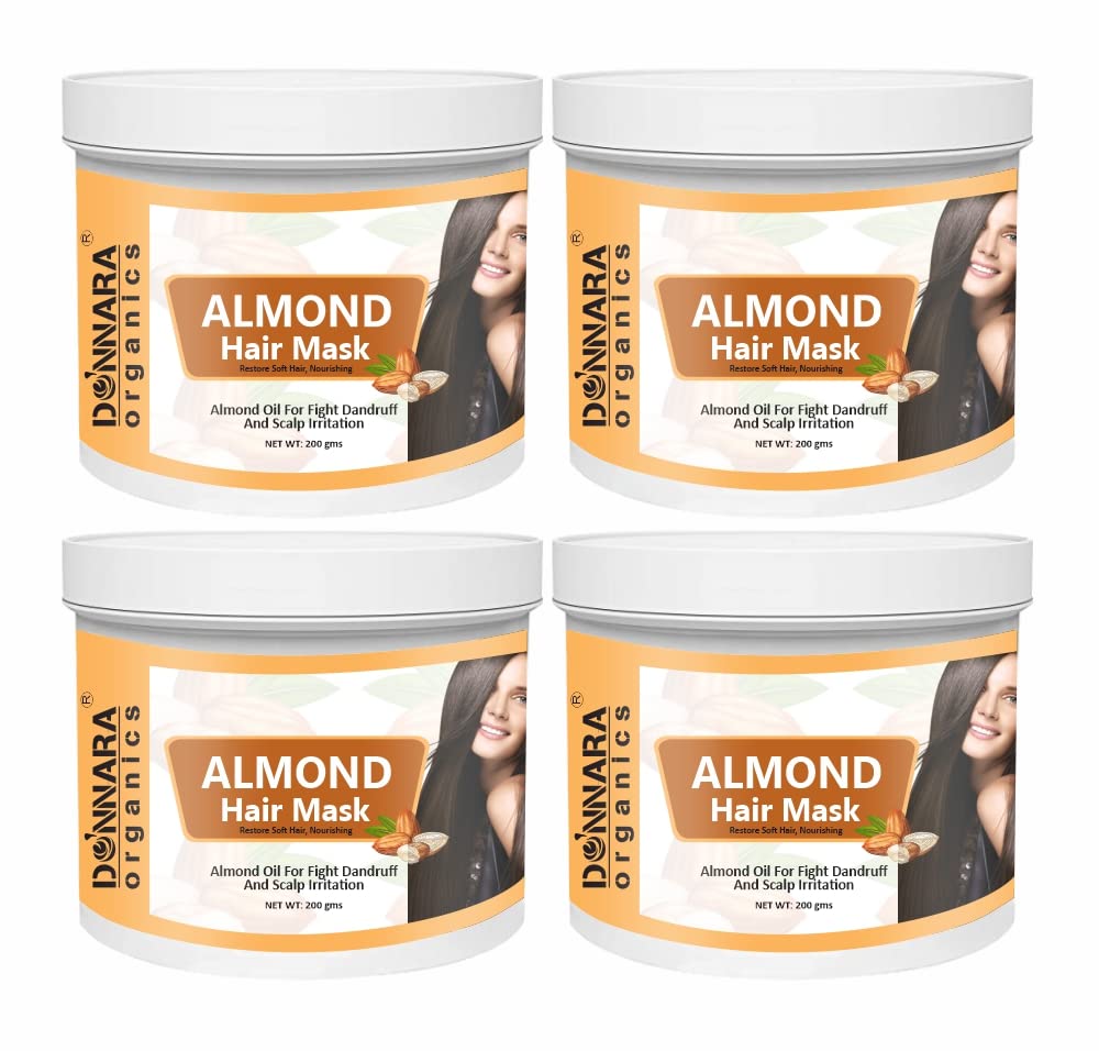 Donnara OrganicsAlmond Protein Hair Mask | Repairs Damaged & Rough Hair | Restore Softness Natural Luster Pack of 4 of 200 Grams(800 Grams)