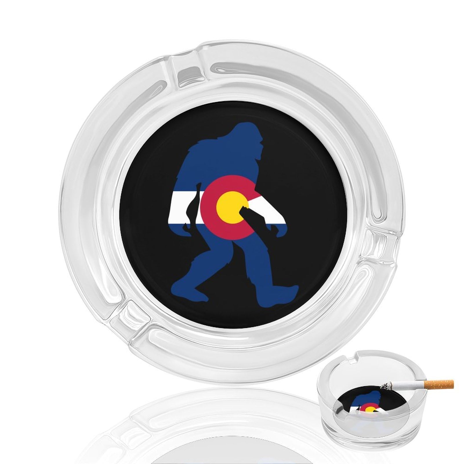 Bigfoot Sasquatch Colorado Glass Ashtray Round Ash Tray Smoking Trays for Home Garden Outdoor