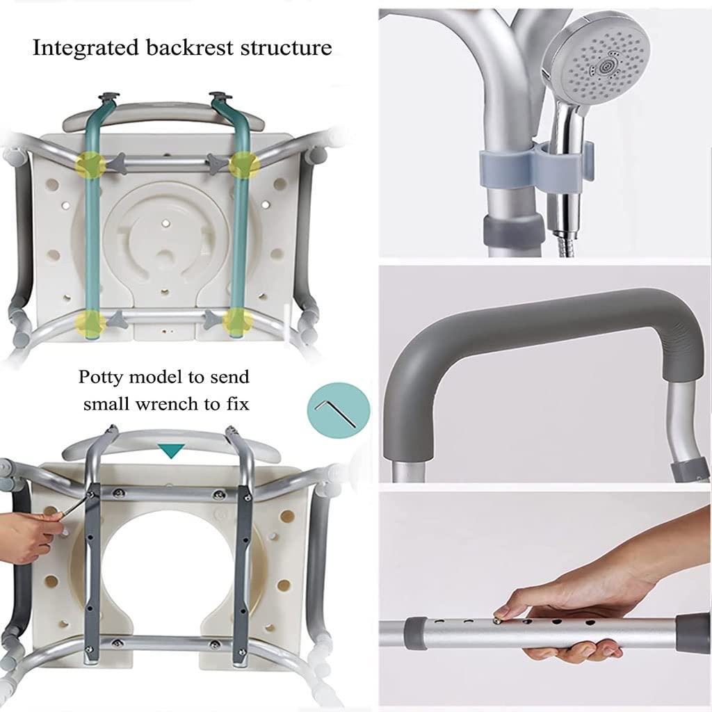 Składana Komoda/Krzesełko Pod Prysznic Krzesło składane Krzesło Commode, przenośna rama antypoślizgowa krzesło z oparciem, regulowany wysokość aluminium Krzesło alternatywne do toalety (Color : A)