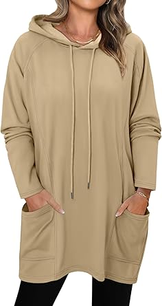 KISSMODA Women Hoodies Dress Long Sweatshirts Dress Raglan Sleeves Oversized Sweatshirts with Pocket 2025 Fall Winter Trendy