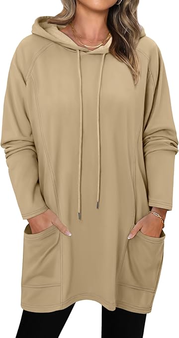 KISSMODA Women Hoodies Dress Long Sweatshirts Dress Raglan Sleeves Oversized Sweatshirts with Pocket 2025 Fall Winter Trendy
