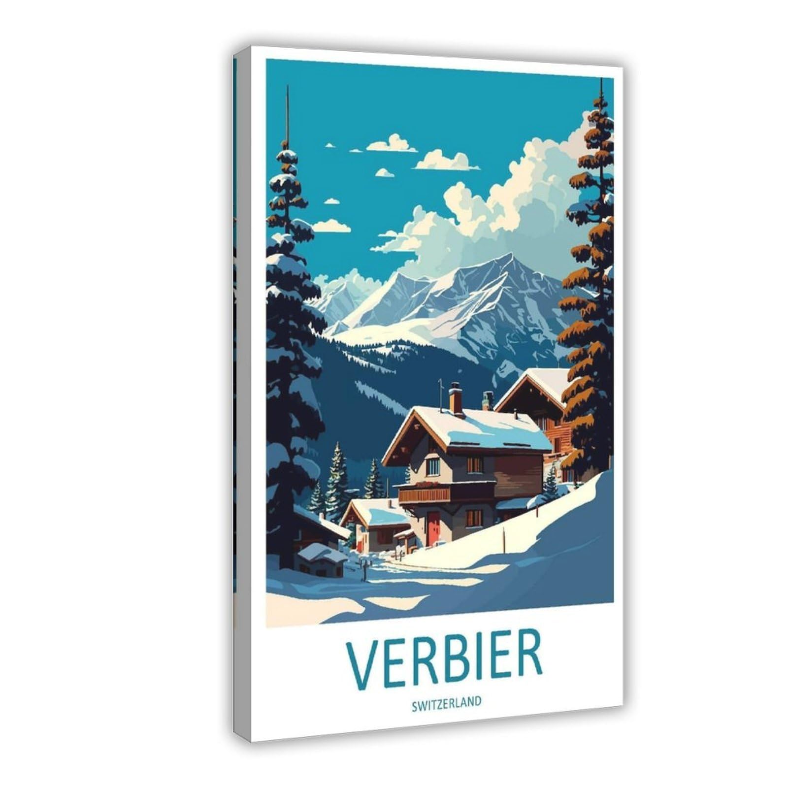 Qogdaf Verbier Travel Ski Canvas Poster Bedroom Decor Landscape Office Room Decor Gift 08X12inch(20X30cm)