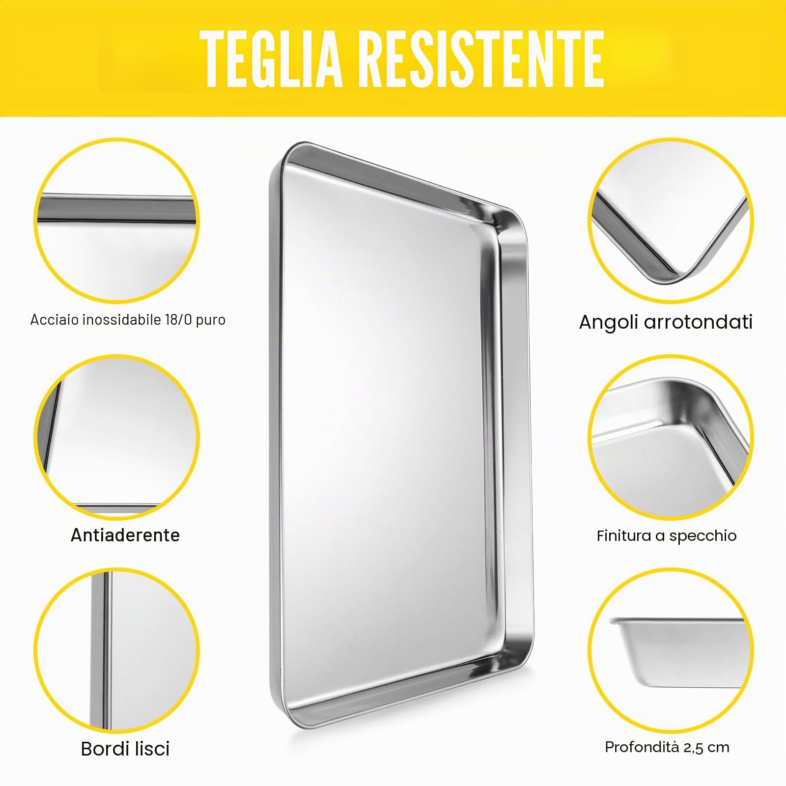 Terlulu Teglia da forno, teglia per biscotti, teglia in acciaio inox, 2 pezzi, 40 x 35 x 3 cm, grande teglia per forno, teglia da forno per cottura e arrosto, antiaderente e atossico e facile da