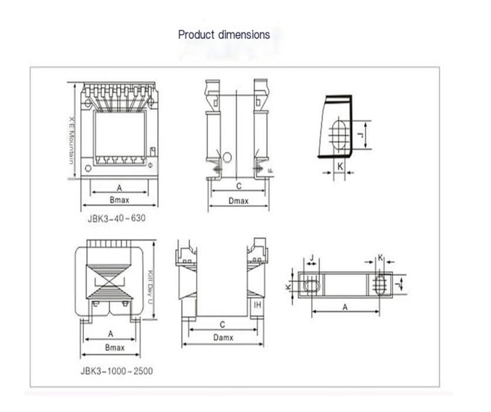 Transformador de control de aislamiento monofásico: 380 V a 220 V, 110 V, 36 V, 24 V, 12 V(BK 100VA)