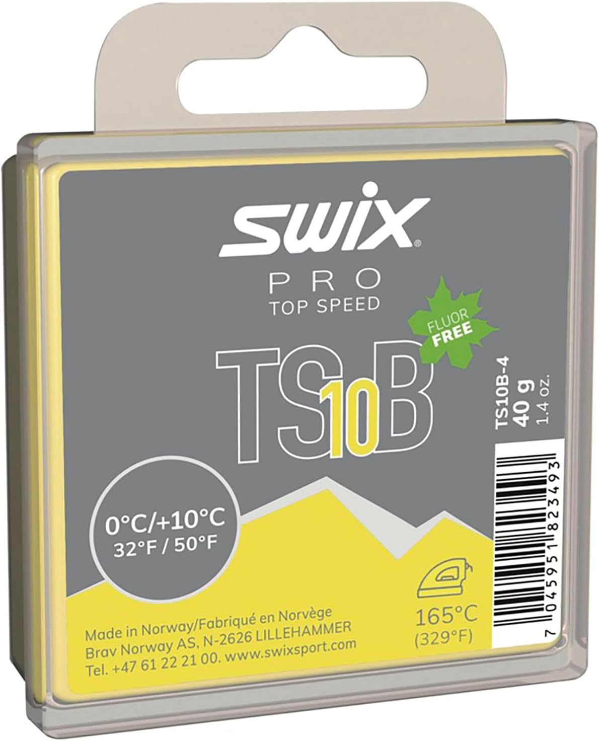 Swix TS10B-4 - TOP Speed Wax - TS8B Black - 32+ Degrees Fahrenheit - 40g Bar - Fluoro Free - Ski or Snowboard - FIS Approved Dirty or Man-Made Snow Formula