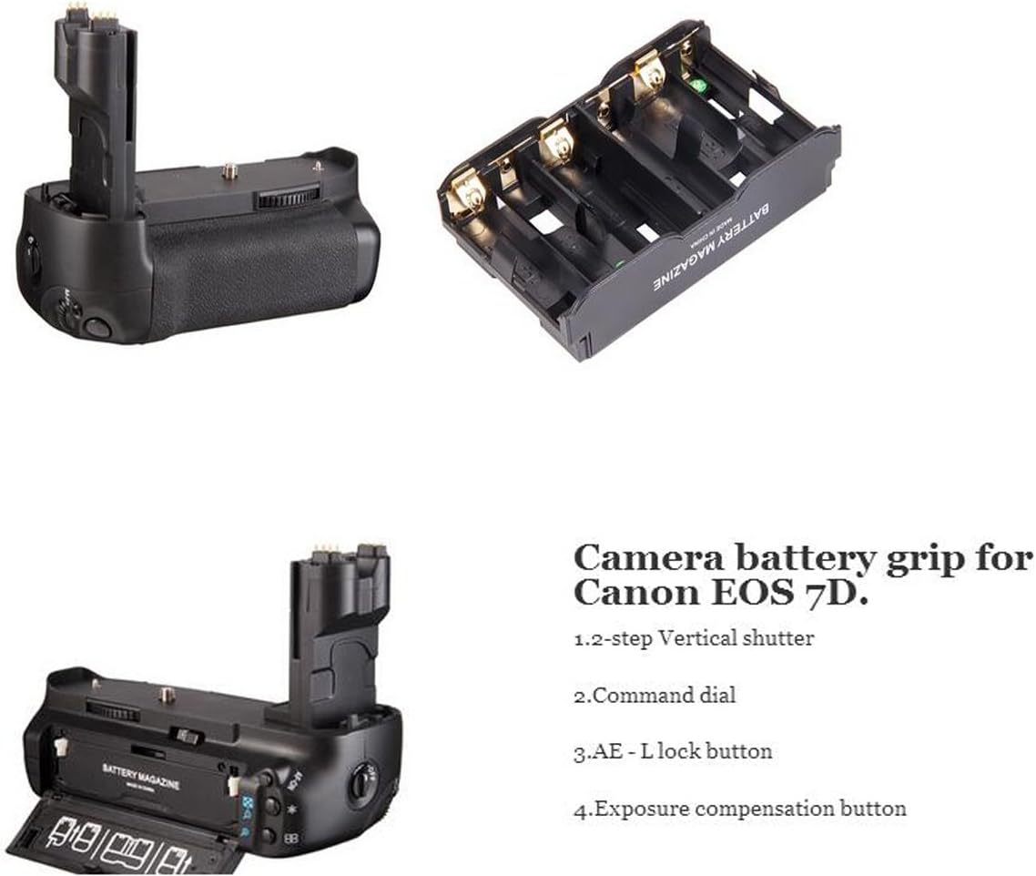 Battery Grip for Canon 7D, BG-1E Professional Battery Grip Holder for Canon 7d, Replacement Battery Grip for BG-E7, Work with 1 or 2 Pieces LP-E6 Battery or 6 Pieces AA batteries (BG-1E)