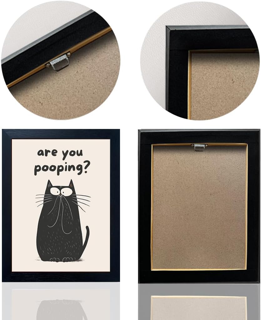 Funny Black Cat Wall Art - Are You Pooping Bad Smell Bathroom Decor, Guest Toilet Decor, Black Framed Prints 8"x10", Cute Animal Modern Minimalistic Bathroom Sign - Image 4