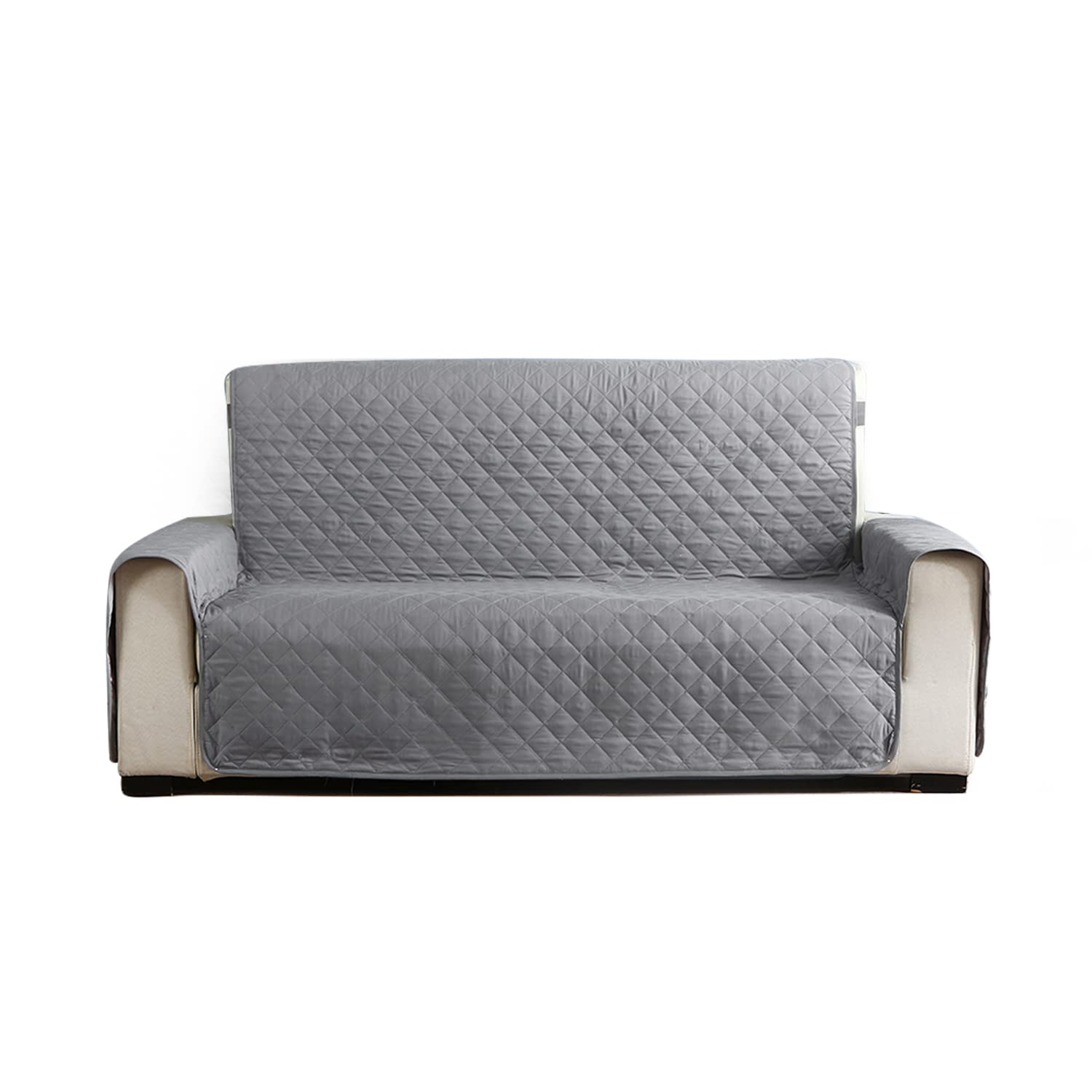 Bedecor Waterproof Loveseat Cover Sofa Slipcover Reversible Quilted Furniture Cover Washable Couch Cover with Durable Elastic Straps for Kids Dogs Pets - Cover for 46" Loveseat Gray