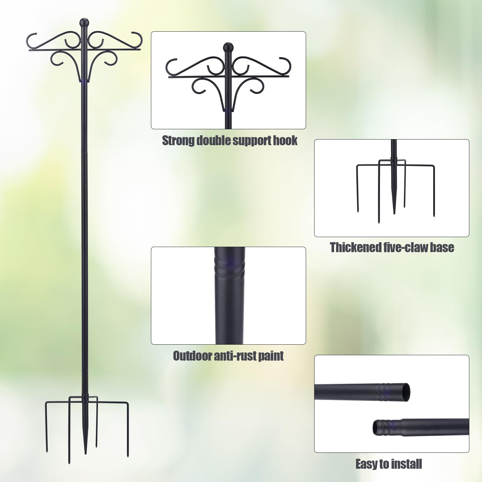 NQEUEPN 2 Pezzi Ganci Pastori Giardino, Pali Mangiatoia Uccelli Metallo Ganci Pastori Addensati Supporto per Pastori Resistenti per Mangiatoia Esterna Sospesa, Lanterne Piante, Decorazione Nozze