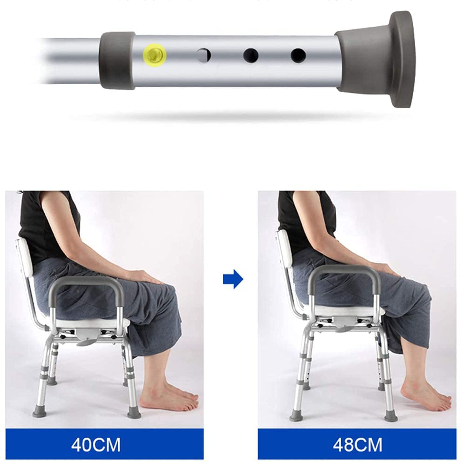 Silla de Ducha para Personas Mayores, Altura Ajustable con Brazos y Asiento de Ducha Trasero, en Forma de U, Recorte para la Ayuda del Taburete de Ducha, Giratorio Asiento de baño