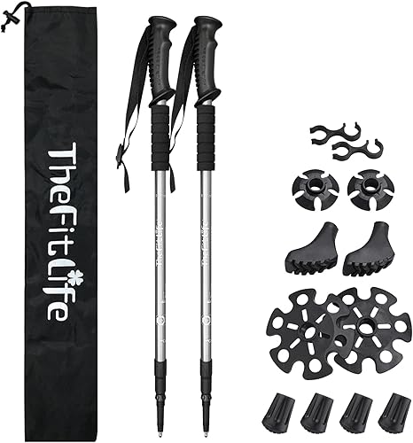 TheFitLife Bastones de senderismo nórdicos 2 palos con sistema antigolpes y bloqueo rápido, telescópico, plegable, ultraligero para senderismo,
