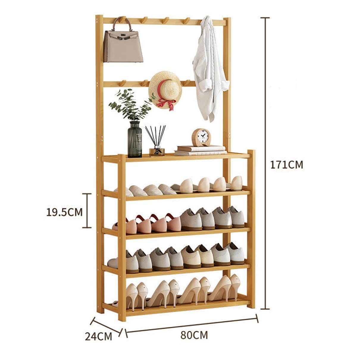 Shoe Rack with Hanging Clothes, Free Standing Entryway Shoe Tower Shelf with Coat Rack, Shoes