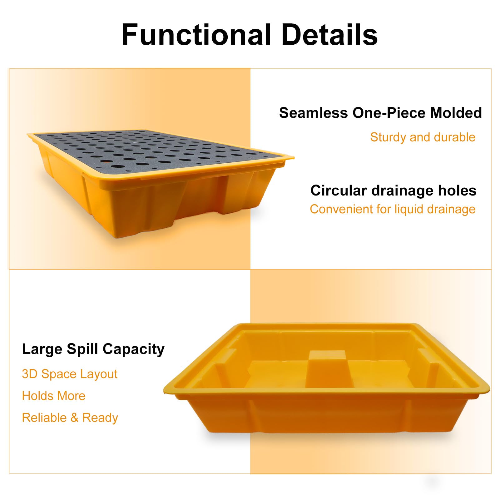 Bandeja de contención química con rejilla extraíble – de plástico estanca apilable fácil de limpiar para laboratorio taller e industria (49 * 35.5 * 9.5cm)