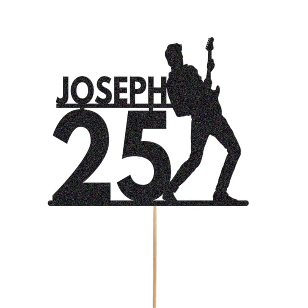 Personalised Cake Topper Name | Musician Cake Decoration Any Name & Age | Black