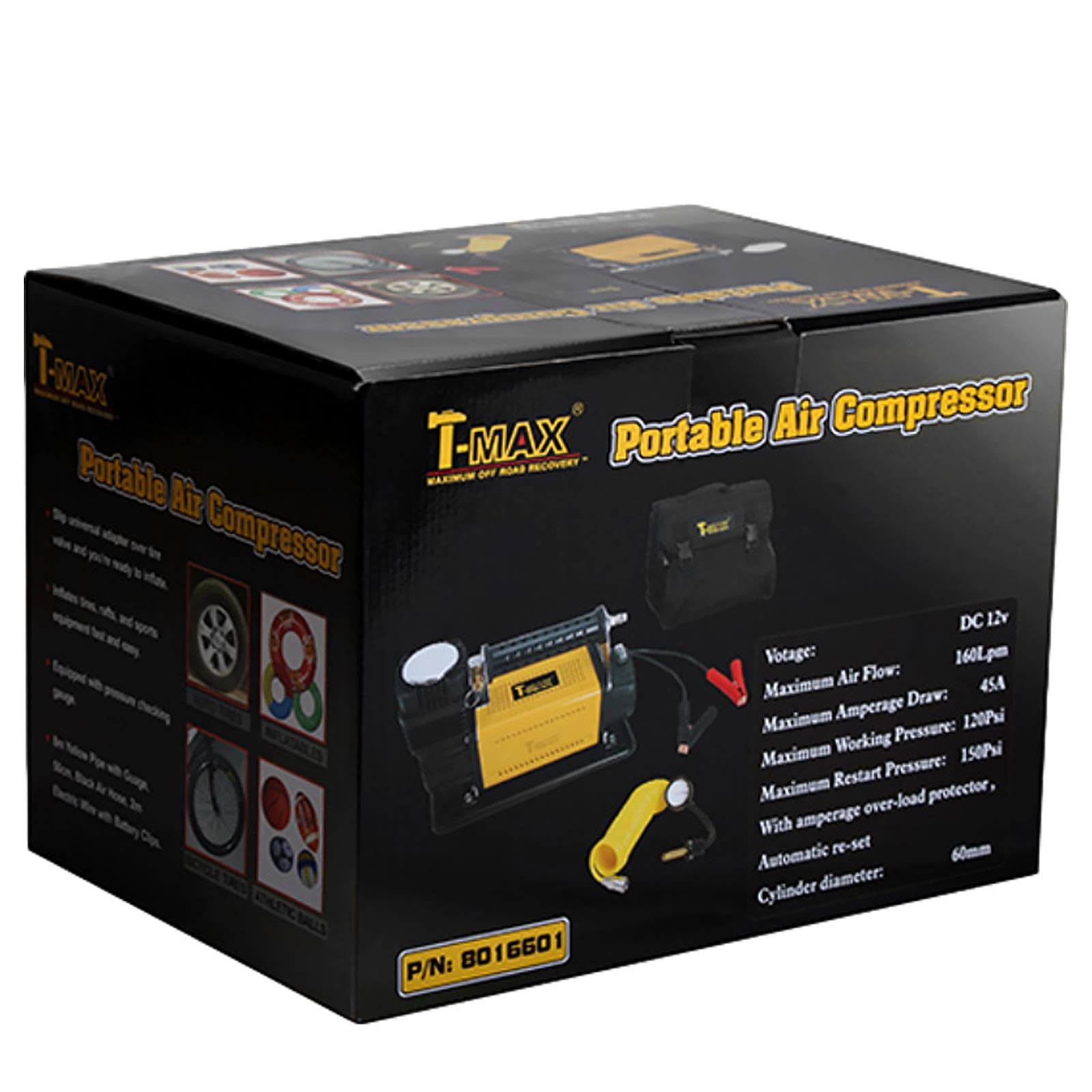 T-MAX Luftkompressor-Reifenpumpe, 72 l/min, 12 V, für Geländewagen, Lieferwagen, LKW