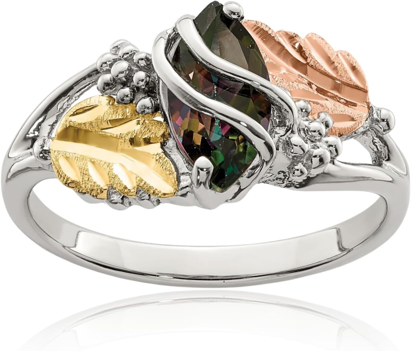 Mt. Rushmore Black Hills 925 Sterling Silver Gold Mystic Fire Topaz Flower Ring Gemstone Band Size 8