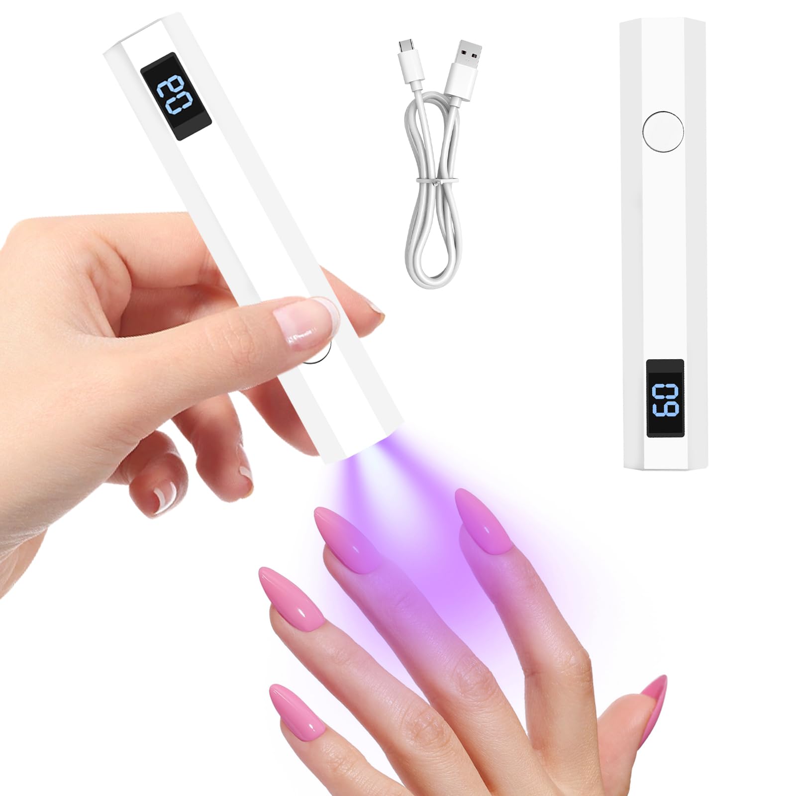 Lampada UV LED Unghie, 3 W Mini Lampada per Unghie UV LED USB Ricaricabile e Portatile Penna per Asciuga Unghie Salone di Casa,Torcia Elettrica per Unghie Sciugatura Rapida(Bianco)