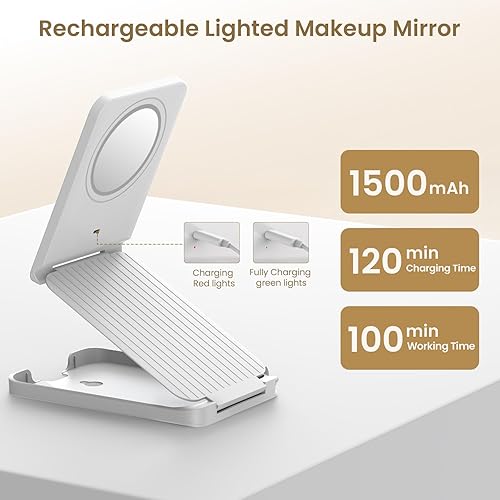 Miniatura 5 de Espejo de maquillaje de viaje con luces, 1 espejo de tocador portátil con aumento iluminado 5X, 72 luces LED, 3 luces de color, batería recargable