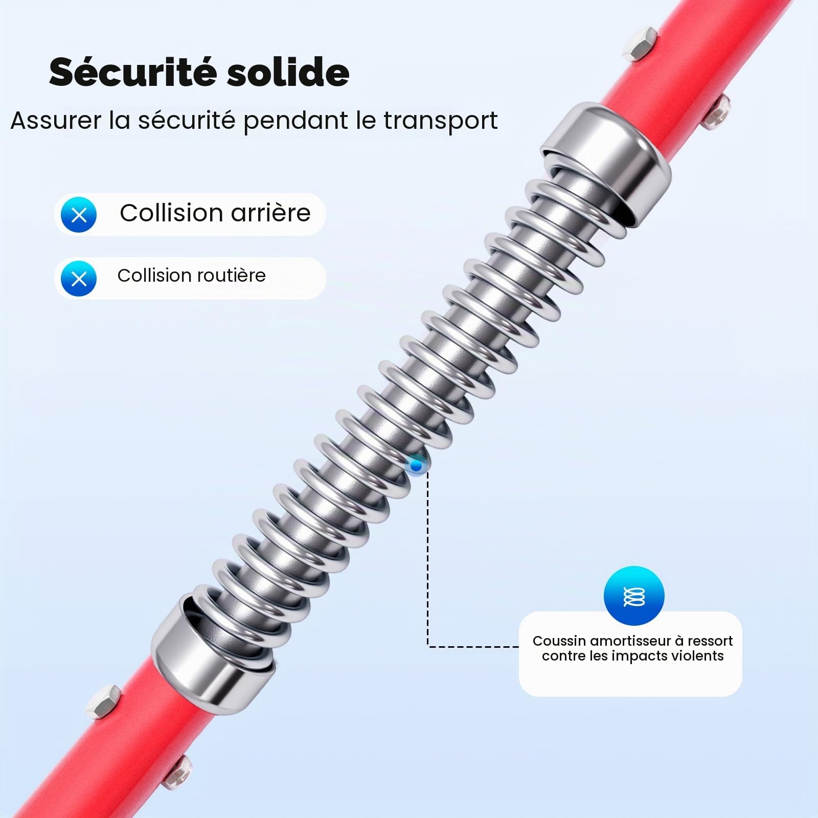 Barre de Remorquage 3T, 3 Pièces, avec Amortisseur à Ressort, 3000KG, Tube en Acier de 2,5MM, Barre de Remorquage de Sécurité, Rouge, avec Sac de Transport, pour Voiture, SUV, Berline (3T)