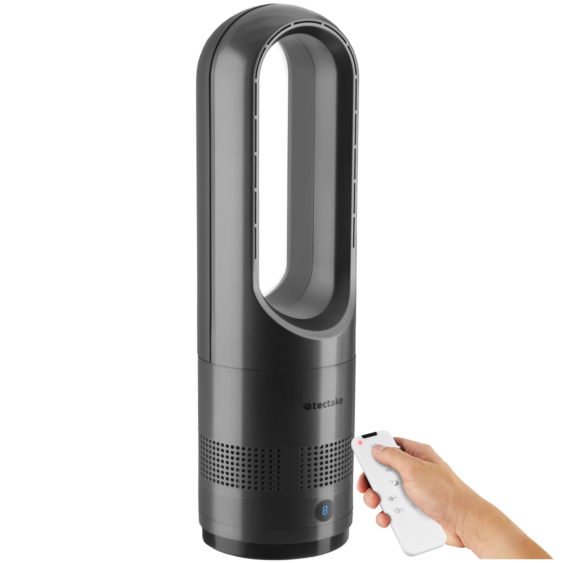 tectake® Ventilateur Colonne Ventilateur Silencieux & Oscillant 80°, 8 Vitesses Minuterie avec Télécommande Ecran LED Ventilateur portable pour Bureau Chambre Salon Maison - Gris anthracite