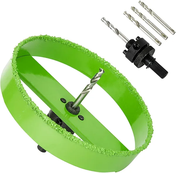 HLOFIZI 6-1/4 Inch Carbide Hole Saw with Arbor for 6” Recessed Lights, 6.25 Hole Saw Cutting Plaster Drywall Ceiling Sheetrock, 2X Faster, Green