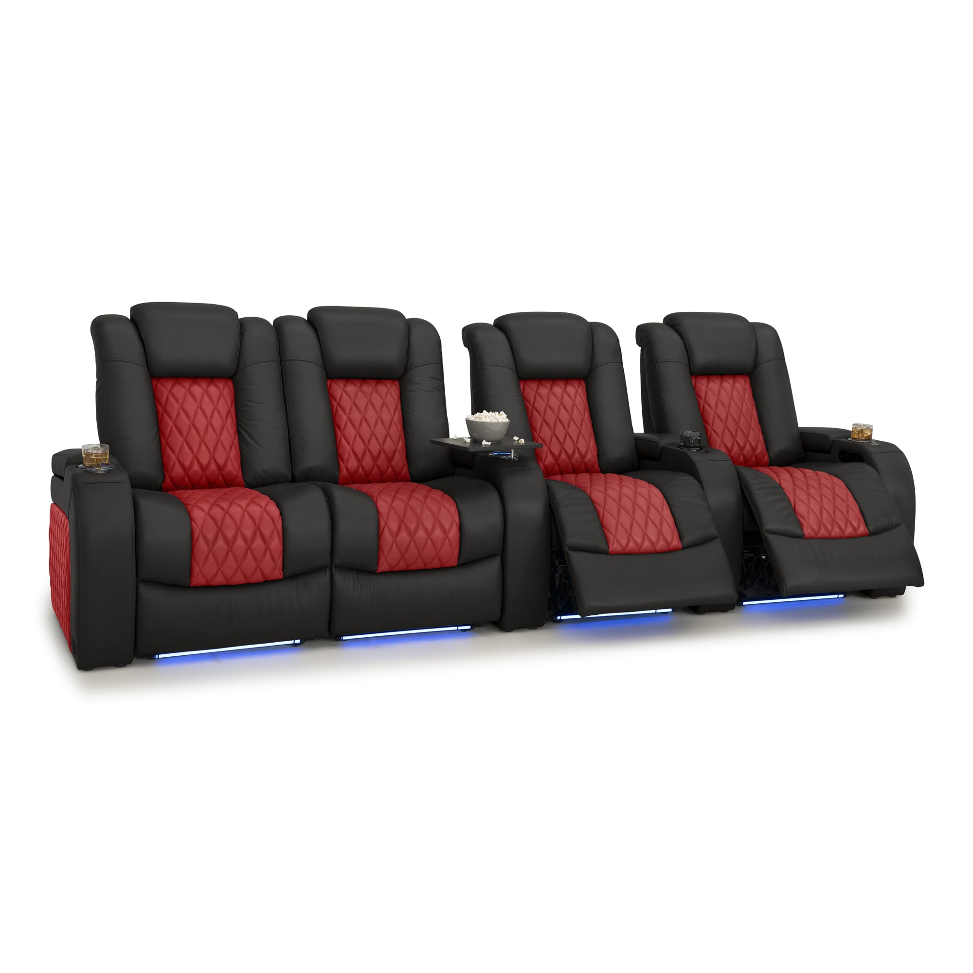 Seatcraft Diamante Home Theater Seating Black/Red Row of 4 Left Loveseat