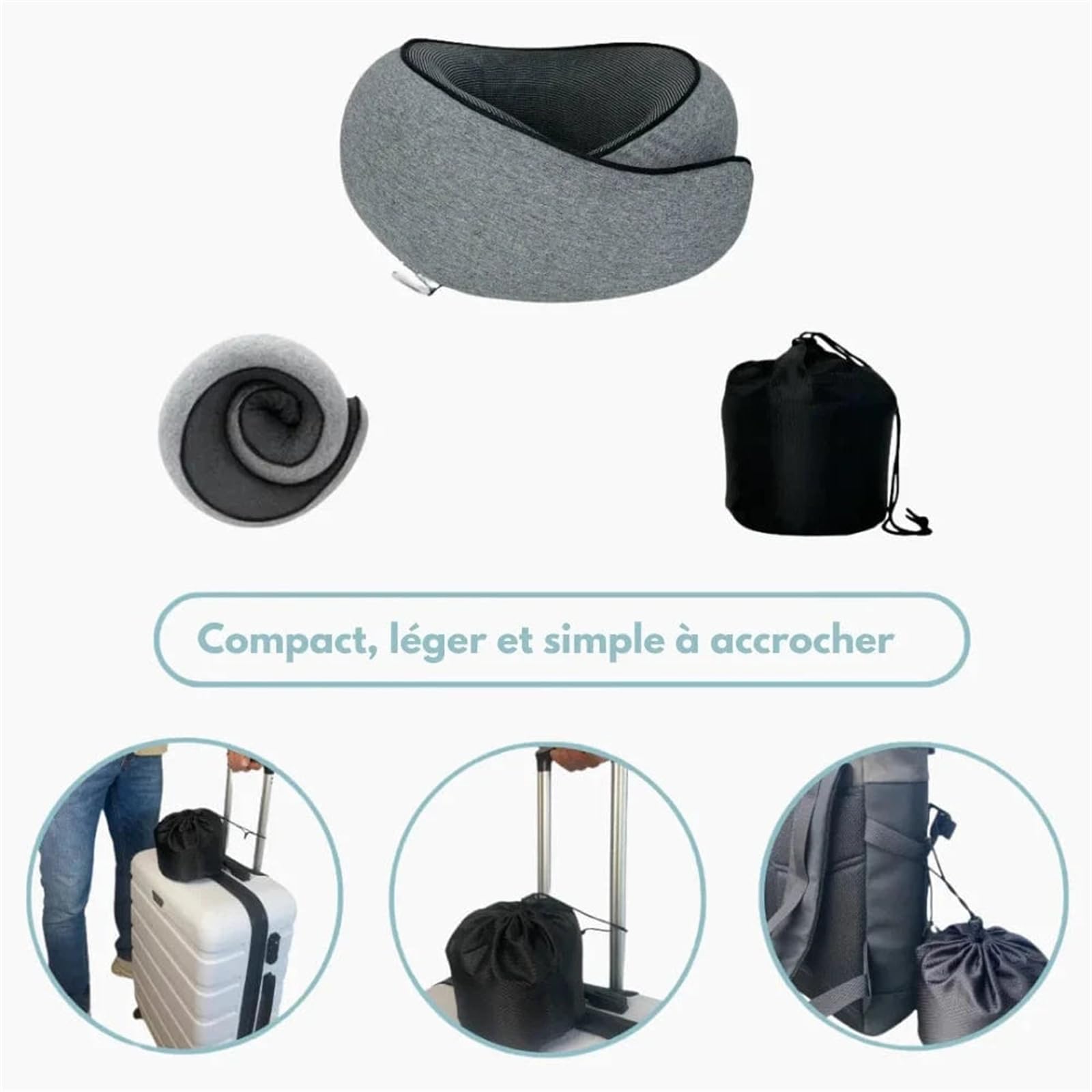 MEIION Oreiller De Voyage Ergo+ Mousse Mémoire - Coussin Cervical 360° Pour Avion Voiture Train