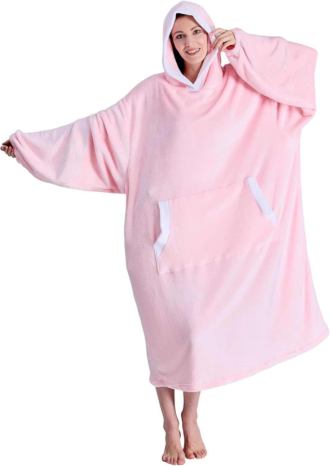 Wearable Blanket Hoodie, Ultra Soft Warm Fluffy Oversized Fleece Sweatshirt Blanket with Sleeves and Pocket - Image 2