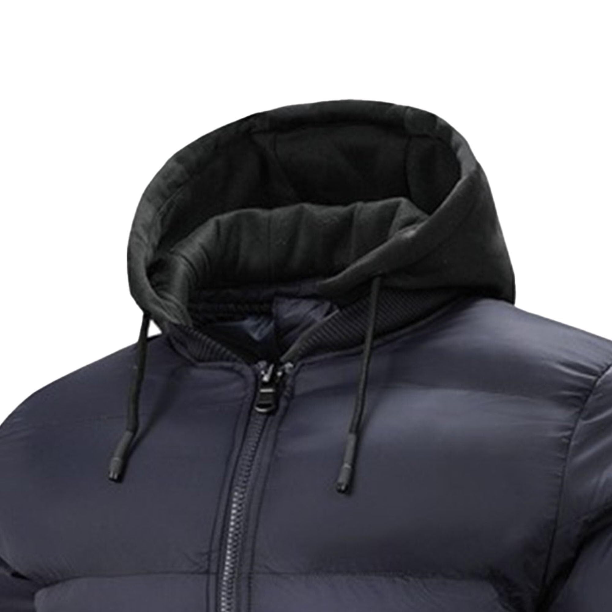 Dicke, einfarbige Daunenjacke mit Kapuze für Herren, mitteldicke Ski-Daunenjacke mit Reißverschluss, wasserdichte Winterbekleidung