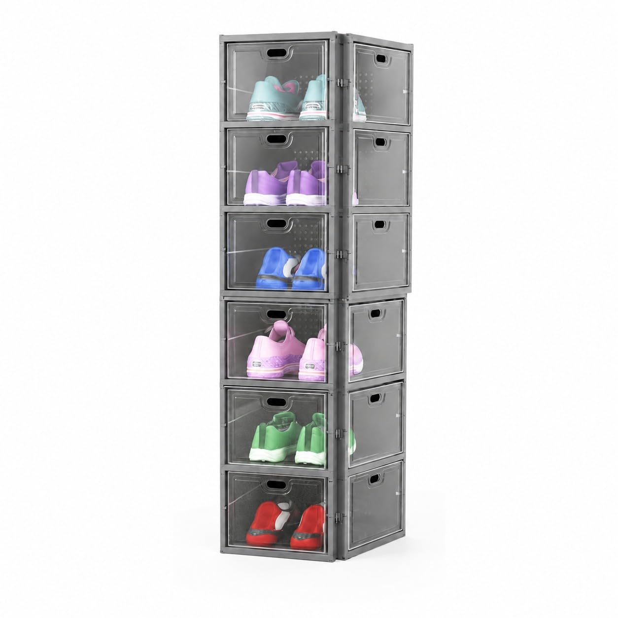 Sulfar 6 Tier Shoe Rack Collapsible Shoe Organiser with Door - Foldable Sneaker Crates Footwear Organiser for Men, Women, Heels, Boots, Loafers, Sneakers, Slippers (Grey)-image-26