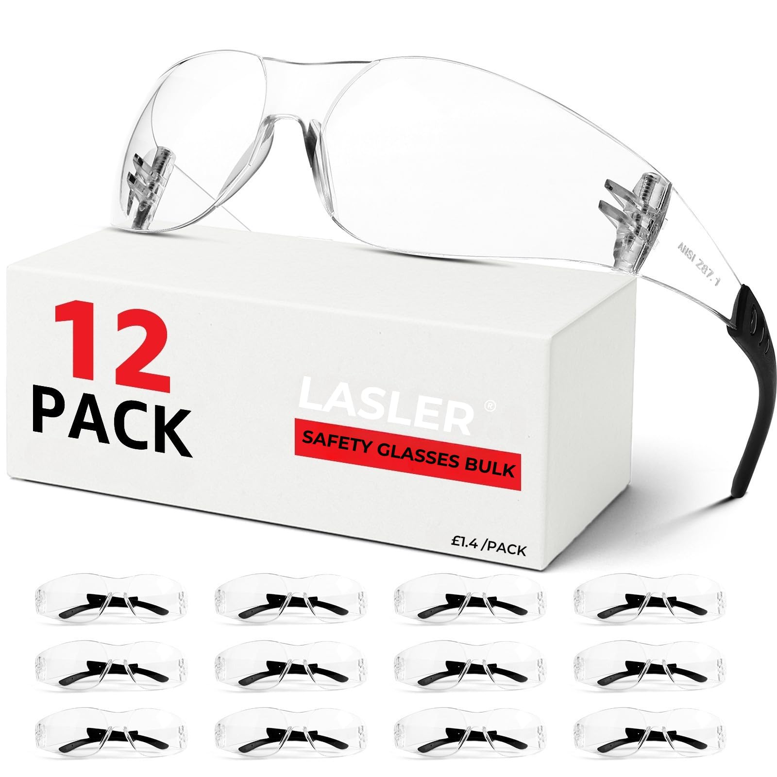 Safety Glasses for Work, Clear Lenses 12 Pack