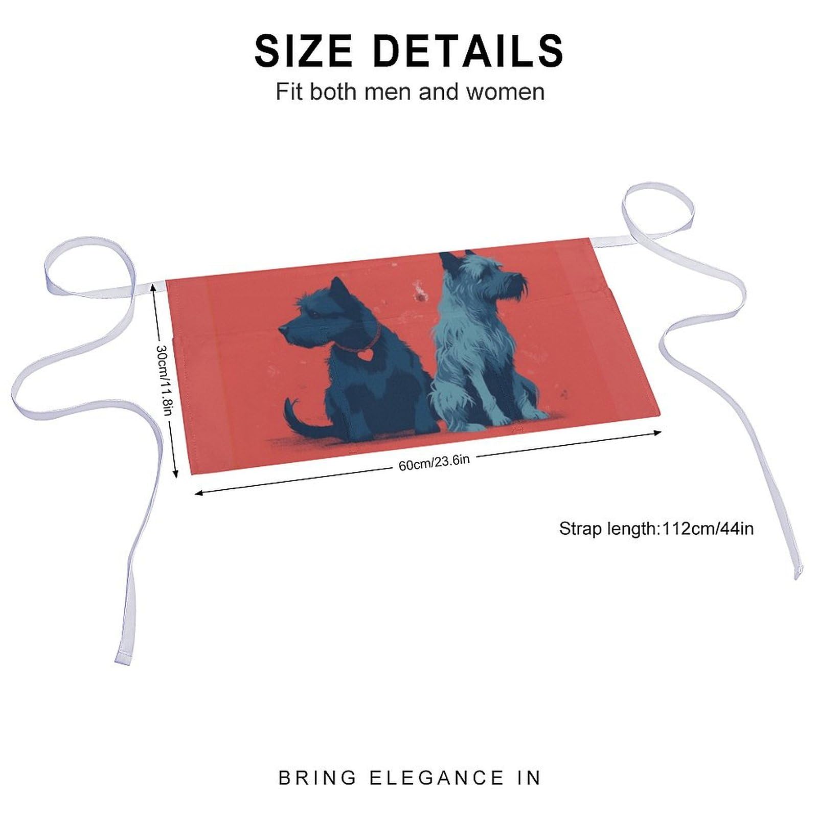 KLWQR Two Bourbon Terriers Server Aprons Waterproof Adjustable Waiters Apron Half Apron With 3 Pockets Kitchen Restaurant Short Apron for Women Men