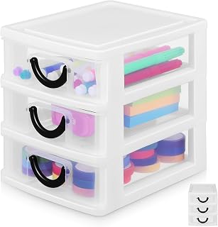 ABOOFAN Mini Plastic Drawer Organizer, 3-layer White Storage Organizer for Desk, Tiny Drawer Storage Box for Office Supplies, Makeup, and Stationery, Compact Desktop Workspace Caddy