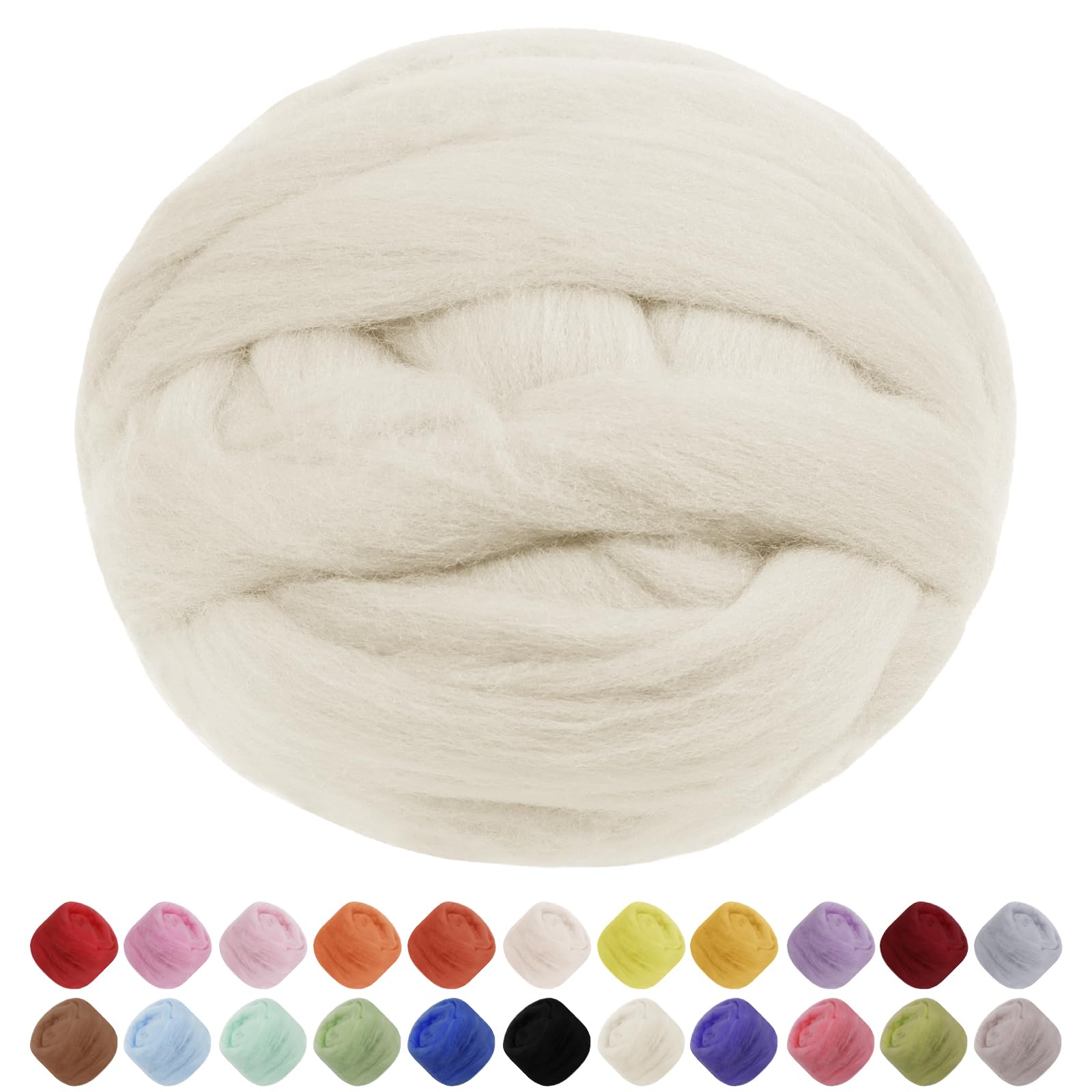 Uiopa Needle Felting Wool, 100g Felting Wool Soft Wool Roving Yarn, Cream White Wool Roving for Needle Felting, Wet Felting, Felting Projects, DIY Crafts