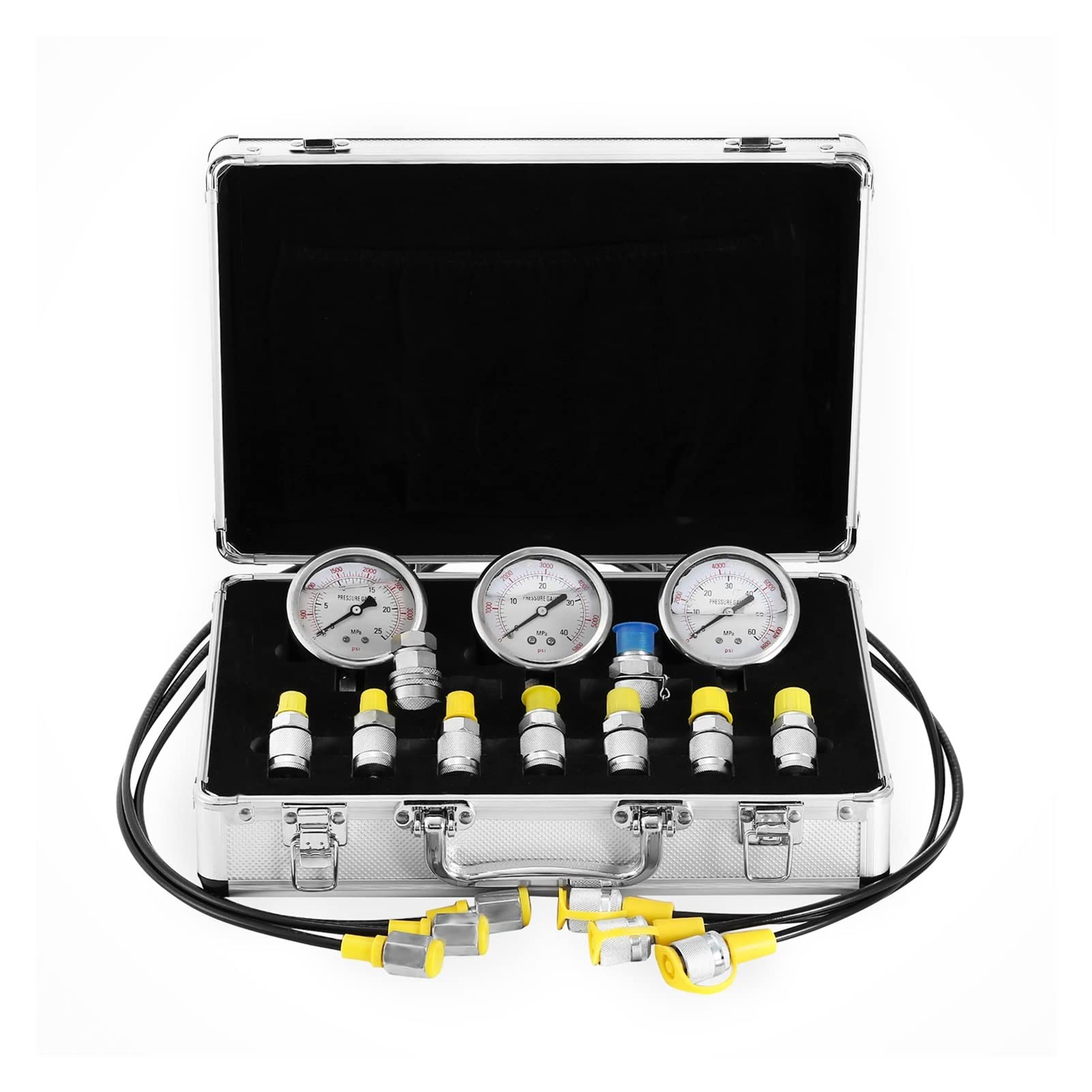Kit de Prueba de manómetro hidráulico de 0-60 MPa con Estuche portátil, manómetro Digital para excavadoras, Equipo eficiente (6 acoplamientos de Prueba)