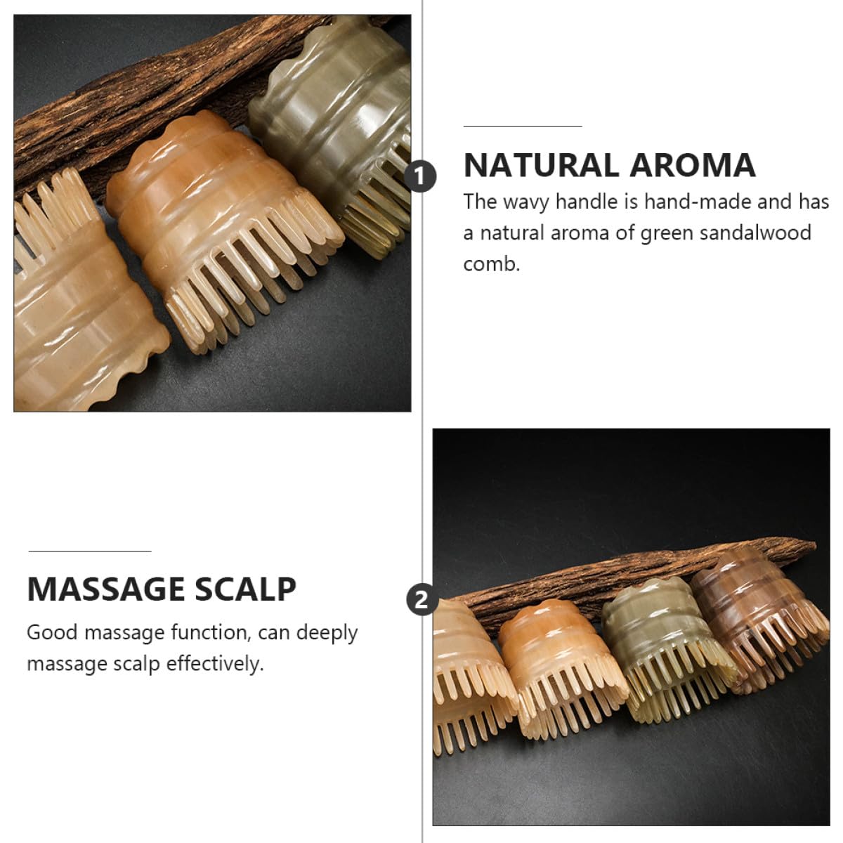 Peine Masajeador de Cuerno Natural Cuero Cabelludo, Cepillo para Champú de Plástico, Masaje Relajante y Limpieza Profunda del Cabello Color Aleatorio