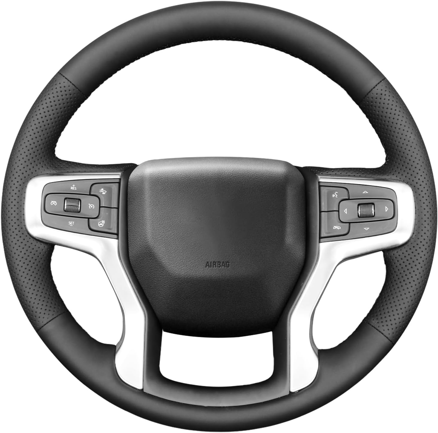 MEWANT DIY Hand Stitch Black Genuine Leather Steering Wheel Cover Wrap for Chevy Silverado Blazer 1500 Silverado 2500