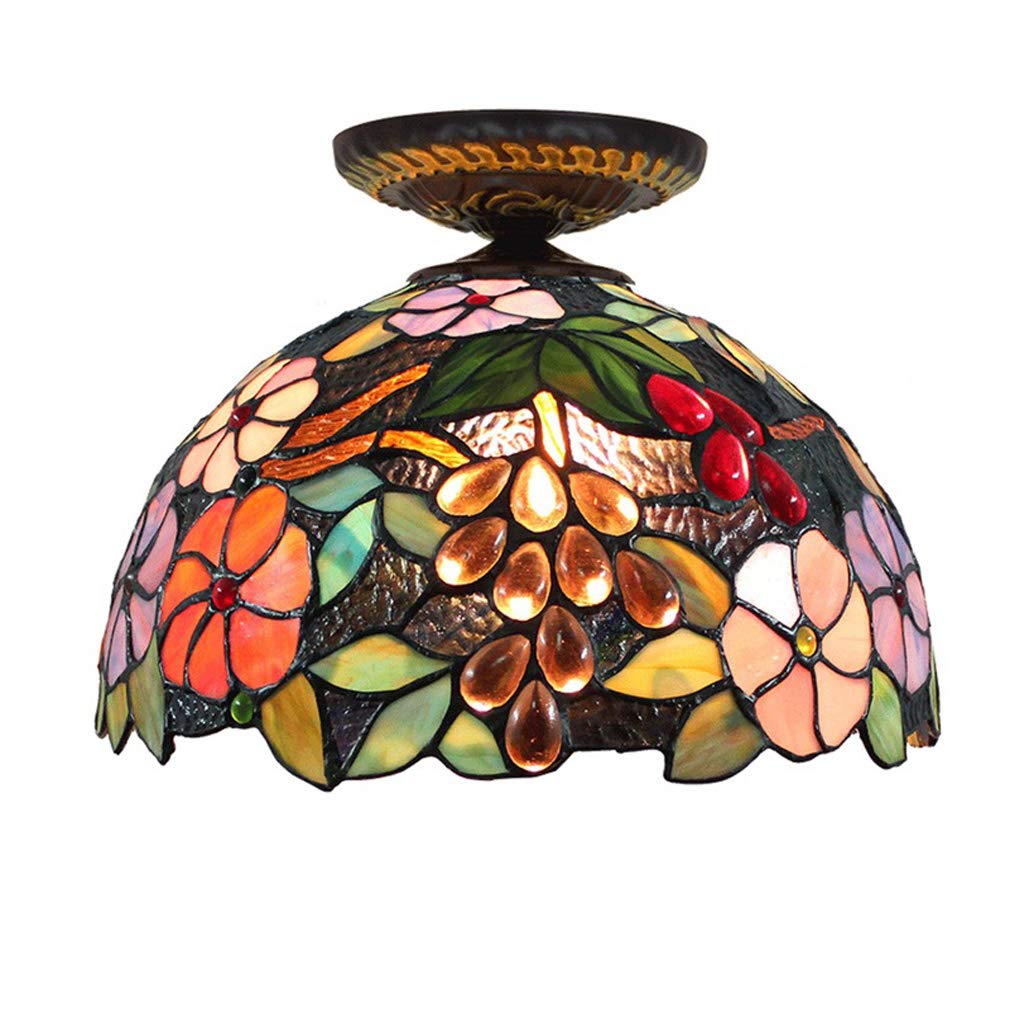 YNIYUJKL 30Cm Vintage Grape Ceiling Lights Tiffany-Style Ceiling Lamp Stained Glass Ceiling Lamps For Living Room Aisle Corridor Ceiling Light Decor Light
