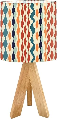 Tripod Table Lamp Retro Checkered Peel Stick Geometric Abstract Modern 1970s Bedside Lamps Small Lamp Nightstand Lamp with Linen Lampshade Table