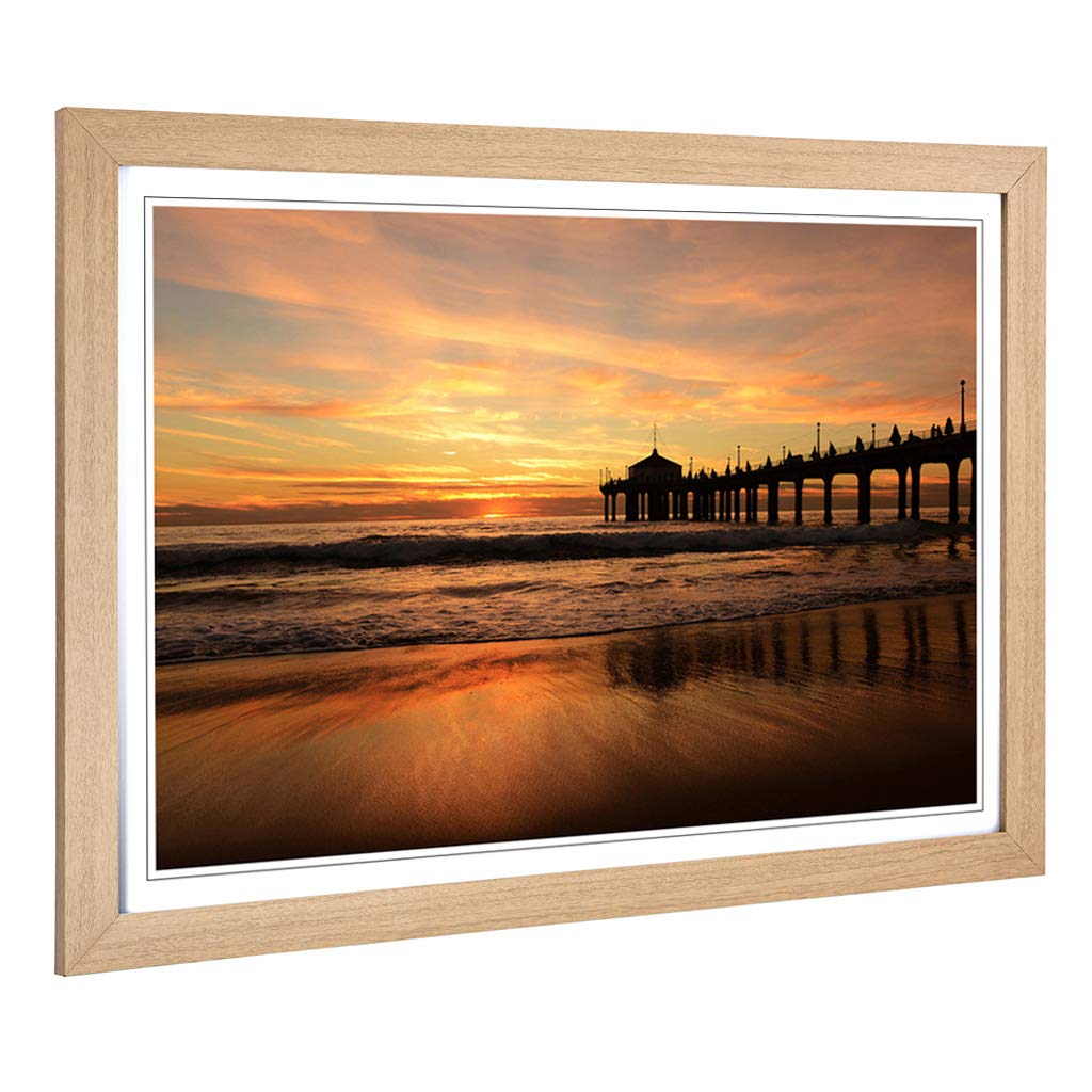 Big Box Art Framed Print of Seascape Sunset Pier Jetty Sea (3) Design | Wall Art Picture | Home Decor for Kitchen, Living Room, Bedroom, Hallway, Oak, A2 / 24.5x18 Inch / 62x45cm