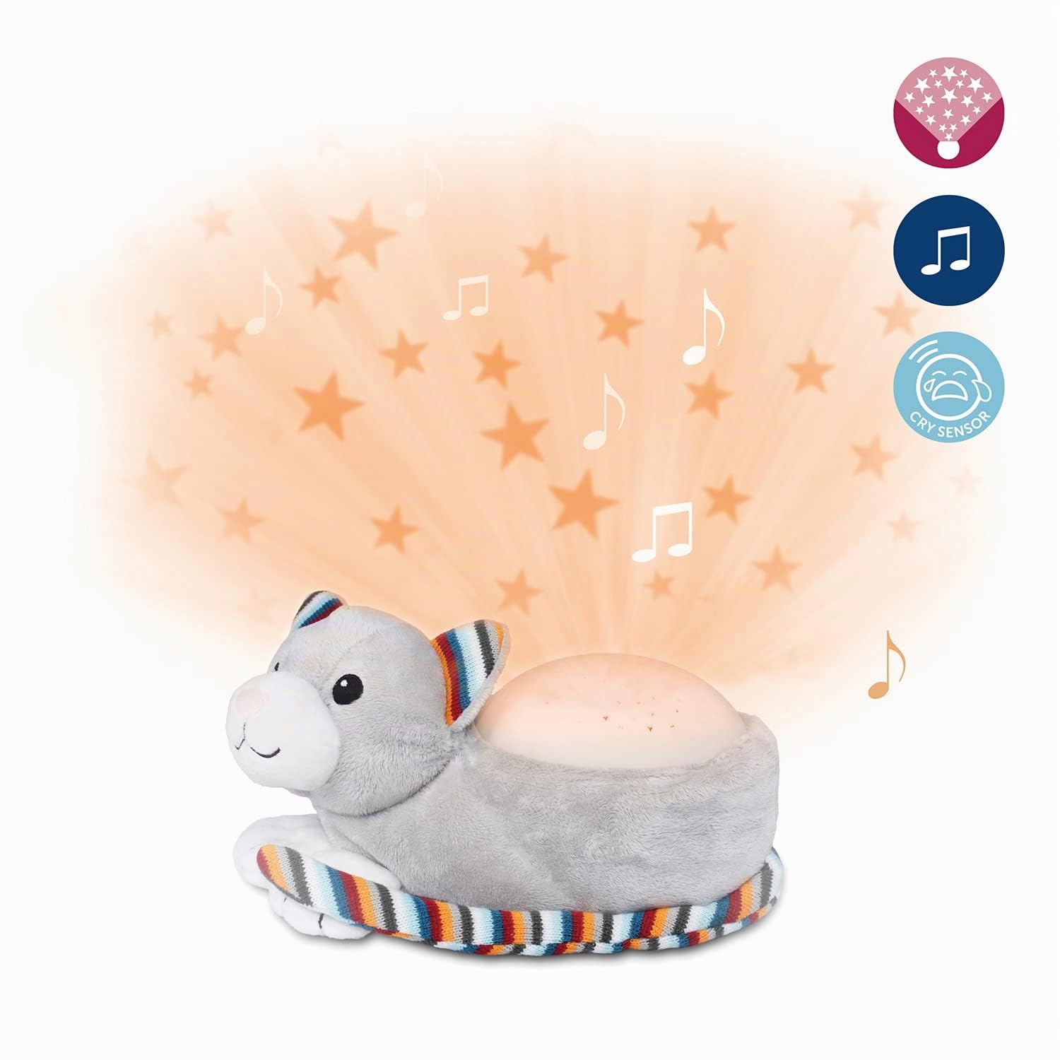 ZAZU Kiki The Kitten Projektor - Baby Lichtprojektor mit beruhigenden Melodien (Herzschlag-Sound, Naturgeräusche oder Lounge-Musik) | Schrei-Sensor | Automatische Abschaltung | waschbar