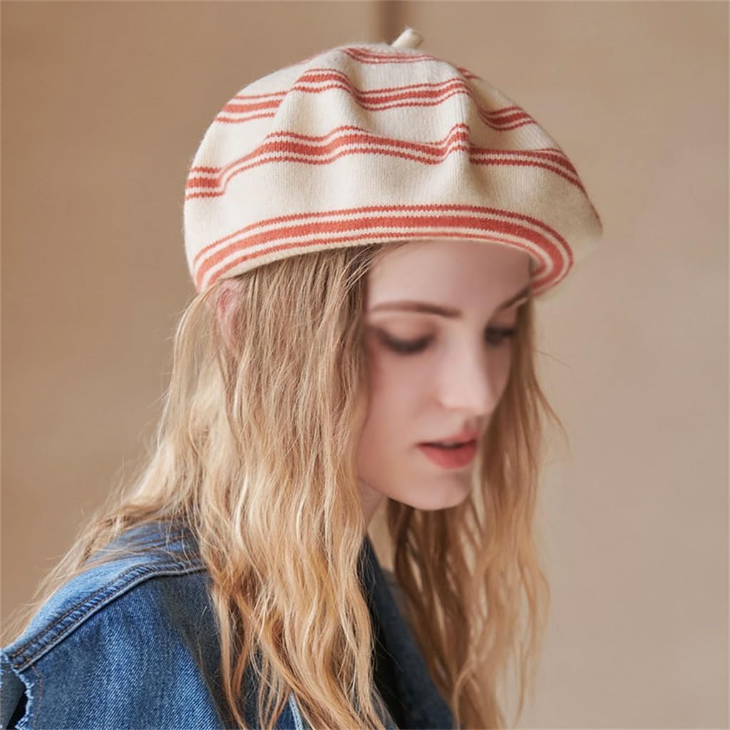 Color Blocking Striped Beret Fall and Winter Women's Hat Octagonal Small Fresh Beret