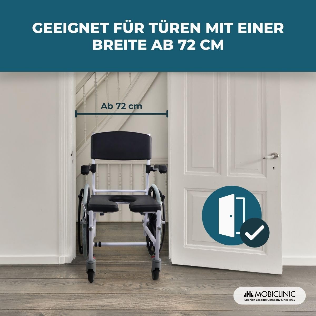 Mobiclinic®, Toilettenrollstuhl, Höhenverstellbar, Selbstfahrend, Calígula, Klappbare Fußstütze und Armlehnen, Mit Abnehmbarer Schüssel, Bremse an den Rädern, Aluminium